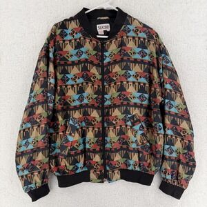 Vintage Silktime Jacket Mens Medium Multicolor Silk Southwestern Bomber Tribal